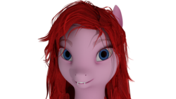 Size: 1920x1080 | Tagged: safe, artist:t-box, oc, oc only, oc:moon lee, earth pony, pony, vampire, vampony, 3d, blender, blender cycles, blue eyes, cute face, female, looking at you, pink skin, red mane, simple background, smiling, solo, transparent background