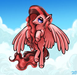 Size: 1189x1144 | Tagged: safe, artist:thrimby, oc, oc only, oc:scarlett blade, pegasus, pony, cloud, commission, female, flying, mare, solo, your character here