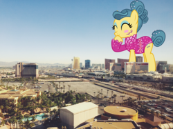 Size: 3264x2446 | Tagged: safe, artist:pink1ejack, artist:thegiantponyfan, trapeze star, earth pony, pony, g4, clothes, female, giant pony, giantess, high res, highrise ponies, irl, las vegas, leotard, macro, mare, nevada, photo, ponies in real life