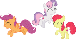Size: 5878x3000 | Tagged: safe, artist:cloudy glow, artist:parclytaxel, edit, editor:slayerbvc, vector edit, apple bloom, scootaloo, sweetie belle, earth pony, pegasus, pony, unicorn, g4, the break up breakdown, .ai available, accessory-less edit, cute, cutealoo, cutie mark, cutie mark crusaders, diasweetes, eyes closed, female, filly, missing accessory, open mouth, simple background, the cmc's cutie marks, transparent background, vector