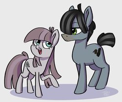 Size: 2383x2001 | Tagged: safe, artist:ohjeetorig, oc, oc only, oc:charcoal, oc:pebble pine, earth pony, pony, brother and sister, female, high res, male, official fan art, offspring, parent:maud pie, parent:mud briar, parents:maudbriar, siblings, simple background