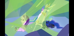 Size: 2220x1080 | Tagged: safe, screencap, princess celestia, princess luna, starlight glimmer, alicorn, pony, unicorn, g4, the ending of the end, cell, female, frown, lying down, sitting, slime, trapped, trio, worried