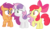 Size: 4008x2356 | Tagged: safe, artist:tourniquetmuffin, apple bloom, scootaloo, sweetie belle, earth pony, pegasus, pony, unicorn, g4, twilight time, bow, cutie mark crusaders, female, filly, hair bow, nervous, simple background, transparent background, vector