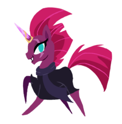 Size: 390x396 | Tagged: safe, artist:mjangelvortex, derpibooru exclusive, fizzlepop berrytwist, tempest shadow, pony, unicorn, g4, my little pony: the movie, the ending of the end, broken horn, clothes, crystal, crystal horn, cute, digital art, eye scar, female, horn, lineless, mare, mlp fim's ninth anniversary, pointy ponies, prosthetic horn, prosthetics, scar, scar on the wrong side, scarf, simple background, solo, tempest gets her horn back, tempestbetes, transparent background