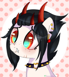 Size: 3163x3519 | Tagged: safe, artist:2pandita, oc, oc only, earth pony, pony, bust, choker, fangs, female, high res, horns, mare, portrait, solo, spiked choker