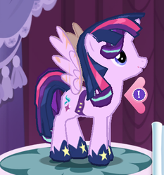 Size: 392x420 | Tagged: safe, gameloft, starlight glimmer, twilight sparkle, pony, g4, clothes, costume, cropped, fake wings, wig