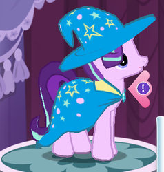 Size: 385x405 | Tagged: safe, gameloft, starlight glimmer, trixie, pony, g4, cape, clothes, costume, cropped, hat, trixie's cape, trixie's hat