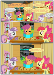 Size: 4800x6600 | Tagged: safe, artist:gm-scoots, artist:little jackie papercut, apple bloom, scootaloo, sweetie belle, earth pony, pony, comic:bleeding hearts, g4, cutie mark crusaders, dungeons and dragons, ogres and oubliettes