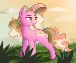 Size: 2960x2464 | Tagged: safe, artist:pencil bolt, luster dawn, pony, unicorn, g4, the last problem, crepuscular rays, female, glass, high res, lens flare, lidded eyes, light, looking back, mare, smiling, solo