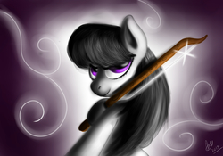 Size: 3000x2100 | Tagged: safe, artist:vet2b, octavia melody, earth pony, pony, g4, black background, bow (instrument), female, high res, simple background, solo