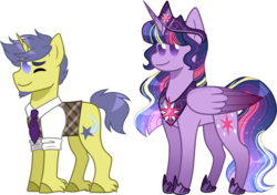 Size: 1641x1154 | Tagged: safe, artist:artistcoolpony, comet tail, twilight sparkle, alicorn, pony, unicorn, g4, the last problem, duo, female, male, older, older twilight, older twilight sparkle (alicorn), princess twilight 2.0, ship:cometlight, shipping, straight, twilight sparkle (alicorn)