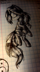 Size: 1861x3309 | Tagged: safe, artist:lixthefork, oc, oc only, oc:lix, earth pony, pony, clothes, earth pony oc, graph paper, lined paper, solo, stockings, thigh highs, traditional art, yin-yang