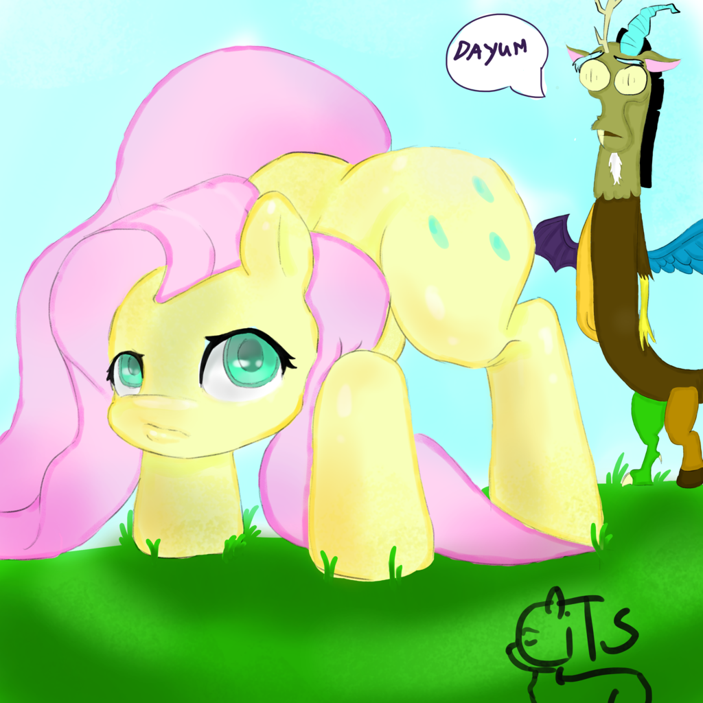 #2178748 - suggestive, artist:b88n00, <b>discord</b>, fluttershy, <b>pony</b>, butt, plot...