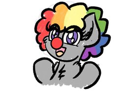 Size: 2048x1535 | Tagged: safe, artist:ashtoneer, oc, oc only, earth pony, pony, afro, clown, clown nose, earth pony oc, multicolored hair, rainbow hair, red nose, simple background, smiling, solo, white background
