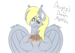 Size: 7016x4961 | Tagged: safe, artist:keksiarts, derpy hooves, pegasus, pony, g4, absurd resolution, bust, clip studio paint, cute, digital art, drawing, dream, female, food, mlp fim's ninth anniversary, muffin, solo, wings