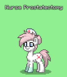Size: 247x285 | Tagged: safe, oc, oc only, oc:nurse prostatectomy, earth pony, pony, pony town, earth pony oc, female, hat, mare, pixel art, smiling, solo
