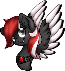 Size: 604x669 | Tagged: safe, artist:mondlichtkatze, oc, oc only, oc:midnight runner, pegasus, pony, collar, gem, male, red and black oc, silver eyes, simple background, solo, transparent background, two toned mane, two toned wings, wings