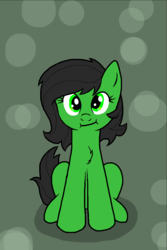 Size: 640x960 | Tagged: safe, artist:cyvonix, oc, oc only, oc:filly anon, pony, :i, adoranon, bokeh, chest fluff, cute, female, filly, green background, simple background, solo