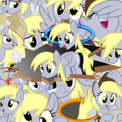 Size: 6000x6000 | Tagged: safe, alternate version, derpy hooves, pegasus, pony, g4, ceiling pony, clothes, confused, female, happy, hat, letter, lidded eyes, multeity, now you're thinking with portals, paper bag, party hat, party horn, portal, portal (valve), sad, unstoppable force of derp, wallpaper