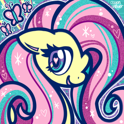 Size: 500x500 | Tagged: safe, artist:crayon-chewer, part of a set, fluttershy, pony, twilight's kingdom, bust, cute, cutie mark, female, groovy, heart, heart eyes, icon, portrait, rainbow power, shyabetes, solo, wingding eyes