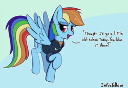 Size: 1460x1003 | Tagged: safe, artist:infrayellow, rainbow dash, pony, g4, season 9, the last problem, female, looking at you, older, older rainbow dash, open mouth, sky, solo