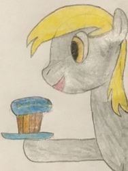 Size: 480x640 | Tagged: safe, artist:tophxomi, derpy hooves, pegasus, pony, g4, cute, derpabetes, female, food, mare, mlp fim's ninth anniversary, muffin, solo, traditional art