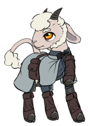 Size: 1254x1674 | Tagged: safe, artist:multiverseequine, derpibooru exclusive, oc, oc only, oc:quincy, goat, pony, armor, boots, chainmail, cloak, clothes, daybreak island, full body, goat oc, horizontal pupils, horns, male, shoes, simple background, solo, transparent background