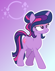 Size: 1176x1523 | Tagged: safe, artist:lilith1light, artist:meimisuki, twilight sparkle, pony, unicorn, g4, alternate cutie mark, alternate universe, base used, cutie mark background, eyeshadow, female, makeup, mare, mascara, signature, solo