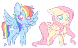 Size: 1280x787 | Tagged: safe, artist:erkythehero23, fluttershy, rainbow dash, pegasus, pony, g4, cheek fluff, chest fluff, cute, dashabetes, duo, ear fluff, female, mare, no pupils, shyabetes, simple background, spread wings, transparent background, wings