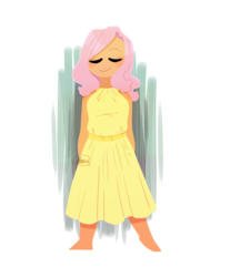 Size: 1999x2414 | Tagged: safe, artist:gentleroy55fathom, fluttershy, human, g4, barefoot, clothes, cute, dress, eyes closed, feet, female, humanized, partial background, shyabetes, simple background, solo, transparent background