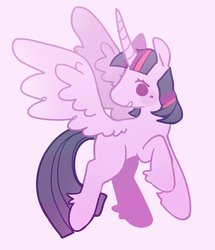 Size: 1030x1200 | Tagged: safe, artist:matchamart, twilight sparkle, alicorn, pony, g4, cute, female, leg fluff, mare, missing cutie mark, pink background, simple background, solo, spread wings, twiabetes, twilight sparkle (alicorn), wings