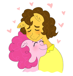 Size: 2425x2529 | Tagged: safe, artist:rainy, cheese sandwich, pinkie pie, earth pony, pony, g4, cute, eyes closed, female, floppy ears, happy, heart, high res, male, ship:cheesepie, shipping, smiling, straight