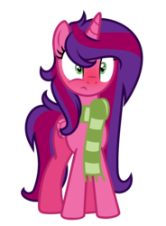 Size: 1341x1825 | Tagged: safe, artist:darbypop1, oc, oc only, oc:alyssa rice, alicorn, pony, blushing, clothes, female, mare, scarf, simple background, solo, transparent background