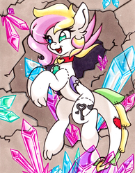 Size: 1057x1363 | Tagged: safe, artist:imaranx, oc, oc only, oc:olivia, pony, art trade, crystal, crystal caverns, dragon tail, drawing, marker drawing, solo, stiched, stitched body, stitches, traditional art