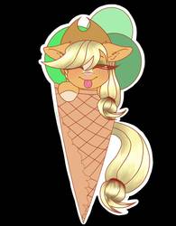 Size: 790x1011 | Tagged: safe, alternate version, artist:sweetpea-and-friends, applejack, earth pony, pony, g4, blushing, cute, ear fluff, eyes closed, female, floppy ears, food, hat, ice cream, jackabetes, mare, solo, sticker, tongue out