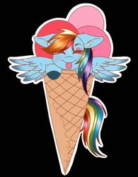 Size: 790x1011 | Tagged: safe, alternate version, artist:sweetpea-and-friends, rainbow dash, pegasus, pony, g4, blushing, cute, dashabetes, ear fluff, eyes closed, female, floppy ears, food, ice cream, mare, solo, sticker, tongue out