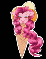 Size: 790x1011 | Tagged: safe, alternate version, artist:sweetpea-and-friends, pinkie pie, earth pony, pony, g4, blushing, cute, diapinkes, ear fluff, eyes closed, female, floppy ears, food, ice cream, mare, solo, sticker, tongue out