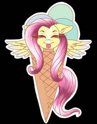 Size: 790x1011 | Tagged: safe, alternate version, artist:sweetpea-and-friends, fluttershy, pegasus, pony, g4, cute, ear fluff, eyes closed, female, floppy ears, food, ice cream, mare, shyabetes, solo, sticker, tongue out
