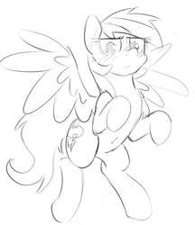 Size: 493x571 | Tagged: safe, artist:crade, edit, rainbow dash, pegasus, pony, g4, belly button, blushing, cute, explicit source, female, mare, monochrome, sfw edit, simple background, solo, spread wings, white background, wings