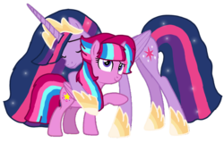 Size: 1440x921 | Tagged: safe, artist:徐詩珮, twilight sparkle, oc, oc:bubble sparkle, alicorn, pony, g4, the last problem, duo, female, magical lesbian spawn, mare, mother and daughter, next generation, offspring, older, older twilight, older twilight sparkle (alicorn), parent:glitter drops, parent:spring rain, parent:tempest shadow, parent:twilight sparkle, parents:glittershadow, parents:sprglitemplight, parents:springdrops, parents:springshadow, parents:springshadowdrops, princess twilight 2.0, simple background, transparent background, twilight sparkle (alicorn)