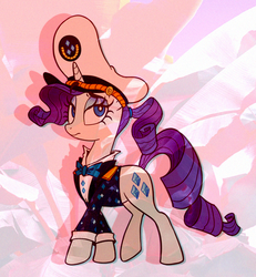 Size: 769x831 | Tagged: safe, artist:littmosa, rarity, pony, unicorn, g4, ppov, bow, bowtie, captain, captain rarity, clothes, costume, female, gem, hat, pink background, ponytail, simple background, solo