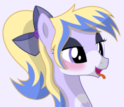 Size: 7375x6400 | Tagged: safe, artist:parclytaxel, oc, oc only, oc:silver stitch, earth pony, pony, .svg available, absurd resolution, ahegao, bedroom eyes, blushing, bowtie, bust, cel shading, female, mare, open mouth, ponytail, portrait, shading, simple background, smiling, solo, tongue out, vector, white background