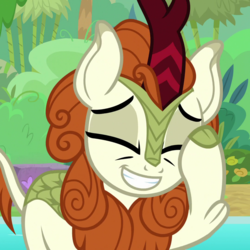 Size: 1080x1080 | Tagged: safe, screencap, autumn blaze, kirin, g4, sounds of silence, awwtumn blaze, cropped, cute, female, grin, mare, quadrupedal, smiling, solo