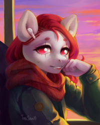 Size: 4000x5000 | Tagged: safe, artist:torisan, oc, oc only, earth pony, anthro, airpods, clothes, earth pony oc, lips, scarf, solo, ych result