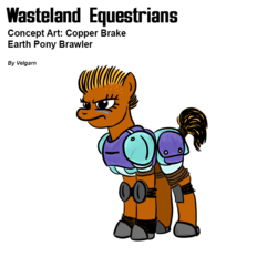 Size: 800x800 | Tagged: safe, artist:velgarn, oc, oc only, oc:copper brake, earth pony, pony, fallout equestria, american football, angry, armor, concept art, face paint, female, horseshoes, knee pads, mare, pen and paper rpg, simple background, solo, sportive gear, sports, wasteland equestrians, white background