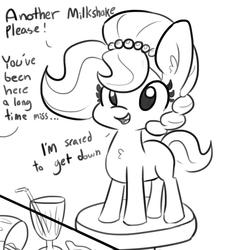 Size: 1080x1080 | Tagged: safe, artist:tjpones, oc, oc only, oc:brownie bun, pony, horse wife, chest fluff, cute, dialogue, female, mare, milkshake, open mouth, solo, tiny