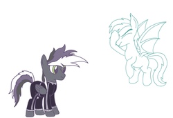 Size: 1456x994 | Tagged: safe, artist:tikibat, derpibooru exclusive, oc, oc only, oc:silver eclipse, oc:zipper, bat pony, pegasus, pony, annoyed, bat pony oc, bat wings, ear fluff, facehoof, fangs, flying, male, membranous wings, muted color, pegasus oc, pegasus wings, simple background, stallion, tracksuit, wings