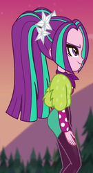 Size: 542x1002 | Tagged: safe, screencap, aria blaze, equestria girls, equestria girls specials, g4, my little pony equestria girls: better together, my little pony equestria girls: sunset's backstage pass, arse-ia blaze, ass, butt, clothes, cropped, female, jacket, outdoors, pigtails, solo, twintails