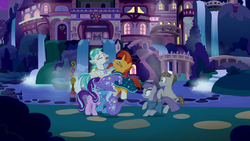 Size: 1280x720 | Tagged: safe, screencap, maud pie, mudbriar, starlight glimmer, sunburst, terramar, trixie, earth pony, hippogriff, pony, unicorn, g4, student counsel, female, male, mare, out of context, school of friendship, stallion, surprised