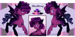 Size: 1713x844 | Tagged: safe, artist:shady-bush, oc, oc only, oc:blackberry, bat pony, pony, female, mare, reference sheet, solo